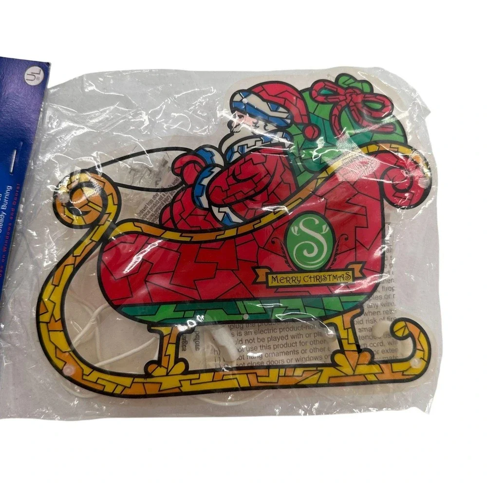 Vintage Santa‎ Sleigh Lighted Christmas Decoration Set With Miniature Lights 8